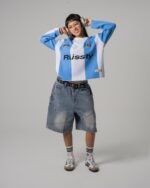 BLUE WHITE KNITTED JERSEY