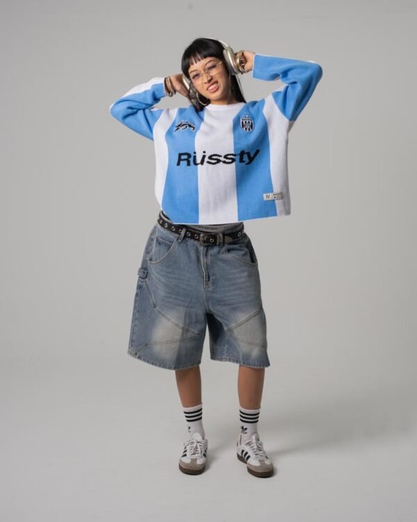 BLUE WHITE KNITTED JERSEY