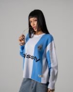 BLUE WHITE KNITTED JERSEY