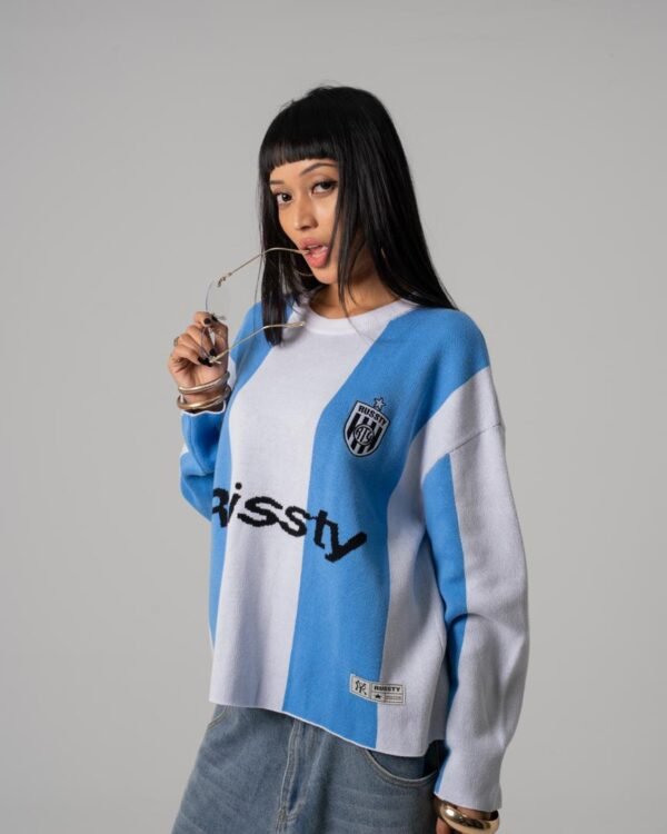 BLUE WHITE KNITTED JERSEY