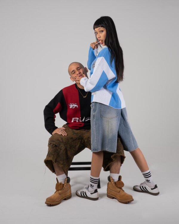 BLUE WHITE KNITTED JERSEY